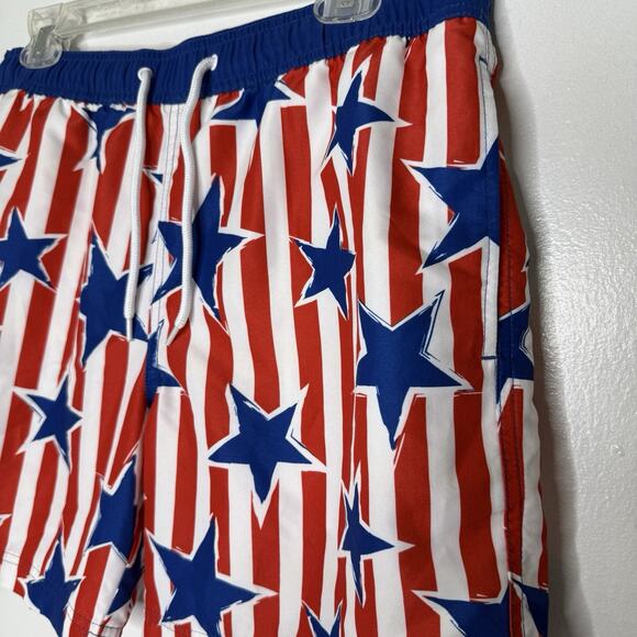 Mad Engine USA Flag Swim Shorts Size M Patriotic Stars Stripes Red Blue White - Picture 2 of 6